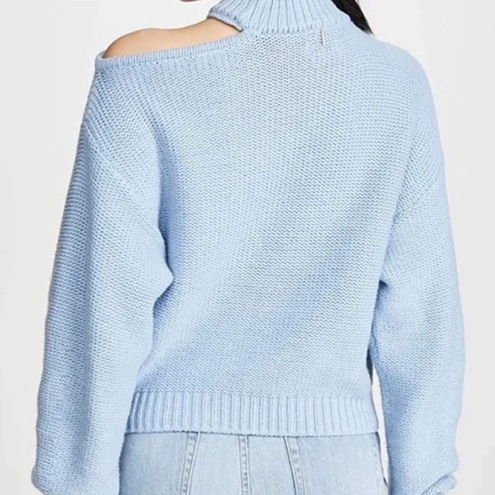 Misa Los Angeles Sanja Open Shoulder Mock Neck Sweater Blue small